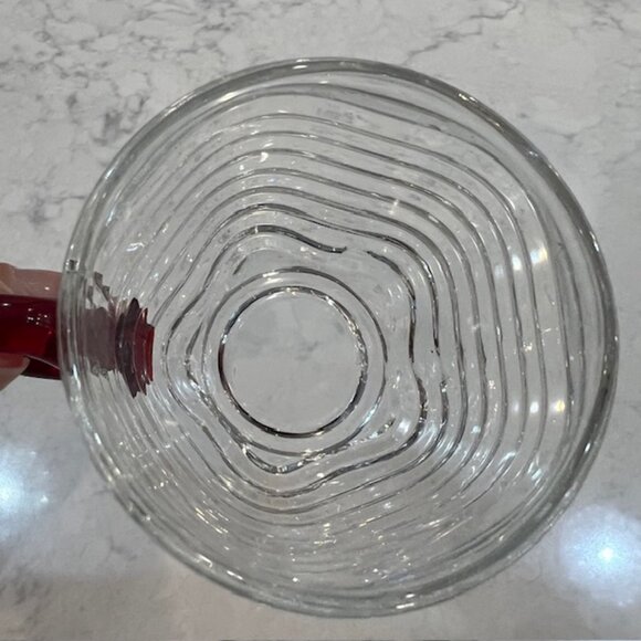7 Duncan & Miller Glass Caribbean Punch Cups, Clear with Red Handle, Wavy Design - Picture 5 of 12